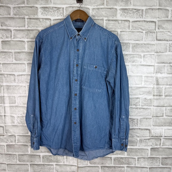 Ralph Lauren Chaps Vintage 90s Long Sleeve Button Down Denim Shirt Mens 15.5 - Picture 1 of 8